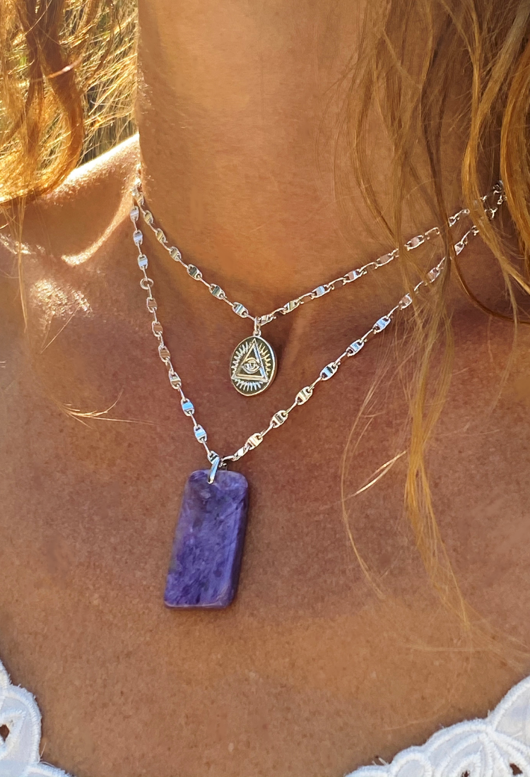 Charoite Natural Stone Pendant Necklace