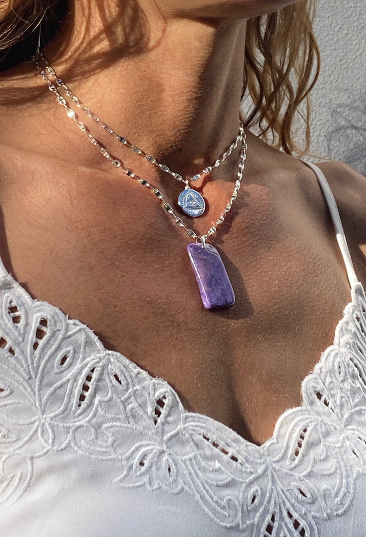 Charoite Natural Stone Pendant Necklace