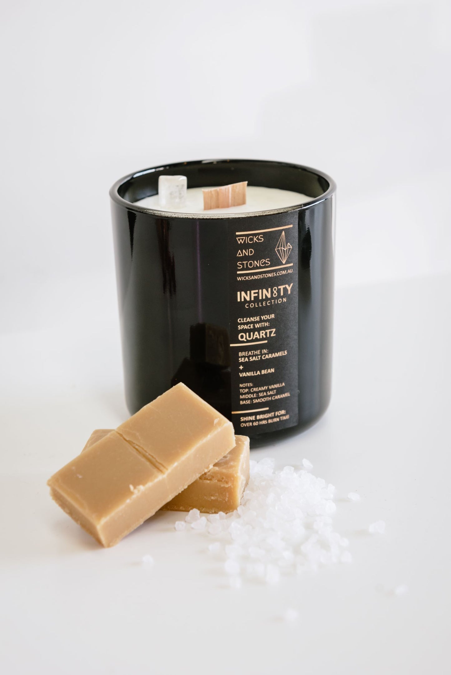 Sea Salt Caramels & Vanilla Bean Candle with QUARTZ