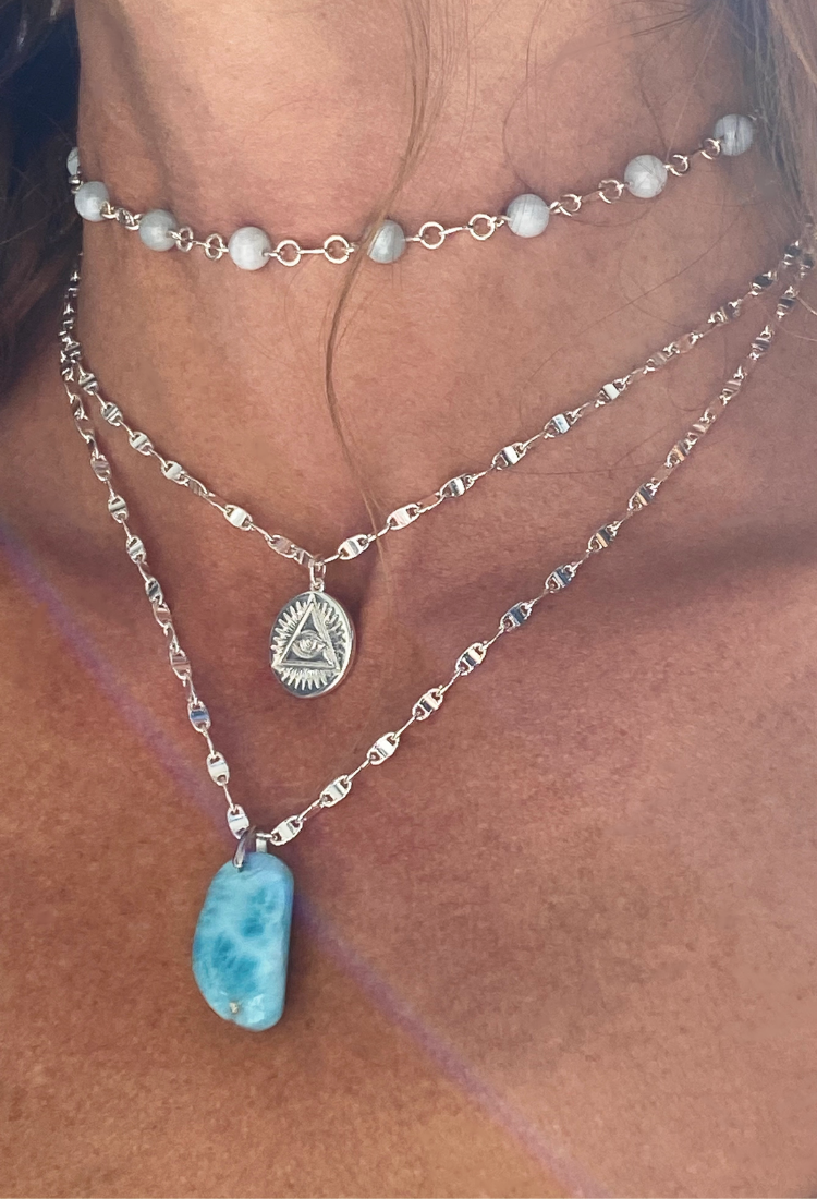 Larimar Natural Stone Pendant Necklace