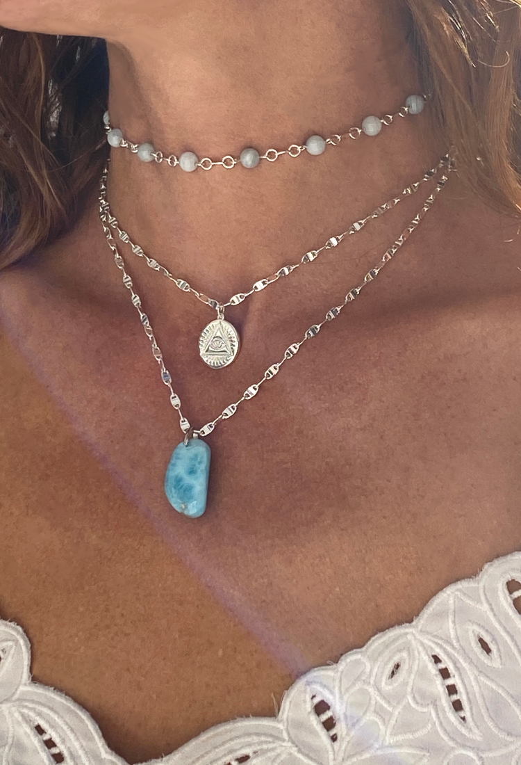 Larimar Natural Stone Pendant Necklace